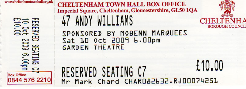 Andy Williams Ticket